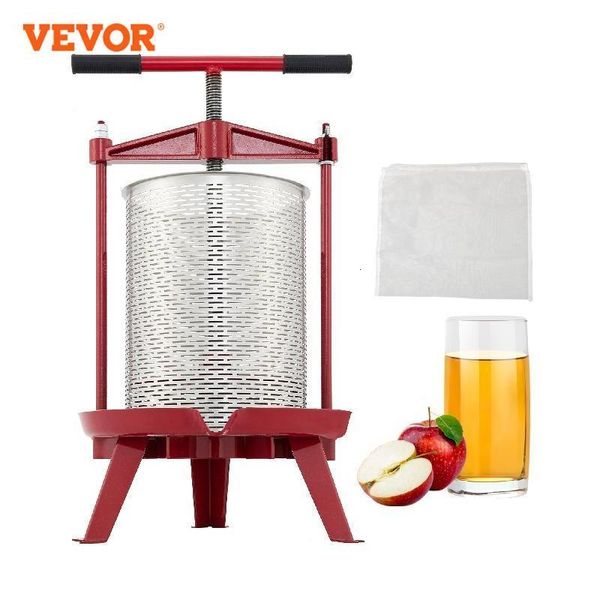 Frutas Vegetais Ferramentas VEVOR Prensa de Vinho Manual para Fazer 1.3 2.4 3.7Gal 5 9 14L Cesta de Aço Inoxidável Red Silver Uva 230727