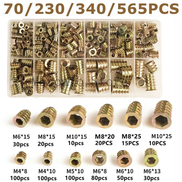 Werkzeugteile 565 340 230 70 Stück sortierte Sechskantantriebskopf-Möbelmuttern mit Flansch M4 M6 M8 M10 Zinklegierungsgewinde für Holzeinsatzmutter 230727
