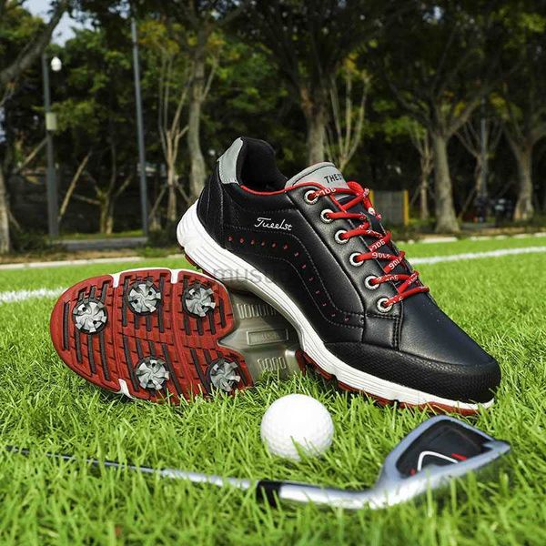 Andere Golfprodukte Männer Golfschuhe wasserdichte Leder Golfer Sportschuhe Knopf Schnelle Schnürung Golf Sneaker Frauen bequem Golfschuhe HKD230727