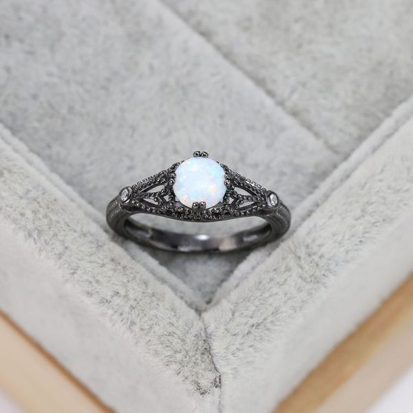Anel de prata s925 europeu e americano simples anel de diamante australiano com pedra preciosa banhado a prata arma preta anel personalizado