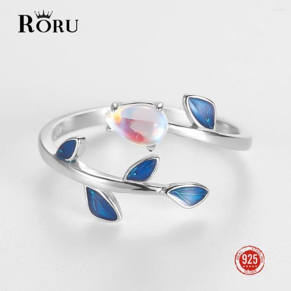 Cluster Rings S925 Silver Fashion Leaves Ajustável Para Mulheres Moonstone Cristal Dedo Noiva Noivado Jóias Presente 2023