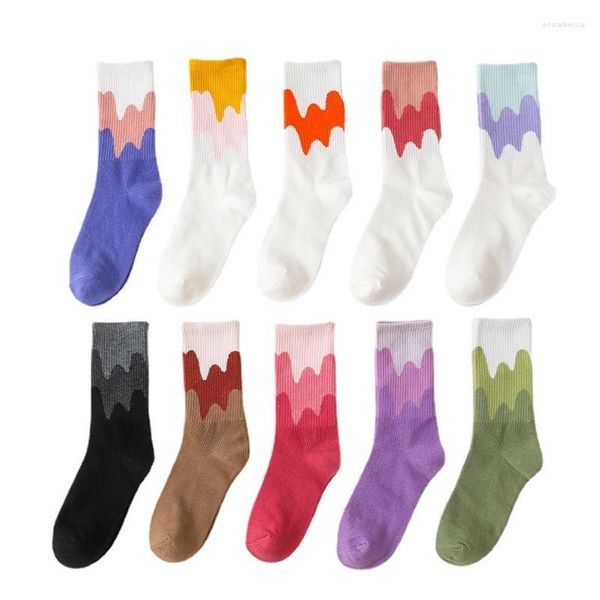 Kadın Socks Kadınlar Yaratıcı Gradyan Gökkuşağı Renkli Baskılı Kızlar Sokak Pamuk Tasarım Kadın Çorap Pembe Sevimli Sox Lady Kız Kalsetinler