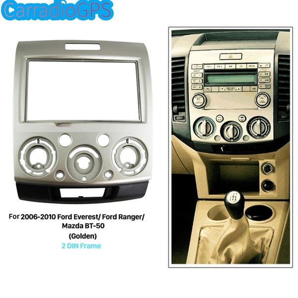 Golden 2 Din Car Radio Fascia for 2006-2010 Ford Everest Ranger Mazda BT-50 Audio Cover Dash Kit DVD Frame Panel 272L