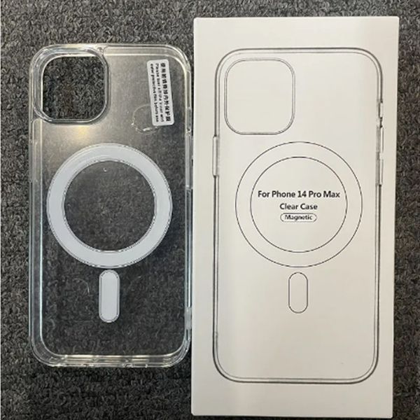 Transparente, klare, magnetische, stoßfeste Handyhüllen aus Acryl für iPhone 14 13 12 Max XR XS X 8 7 Plus mit Einzelhandelsverpackung, kompatibles Magsafe-Wireless-Ladegerät