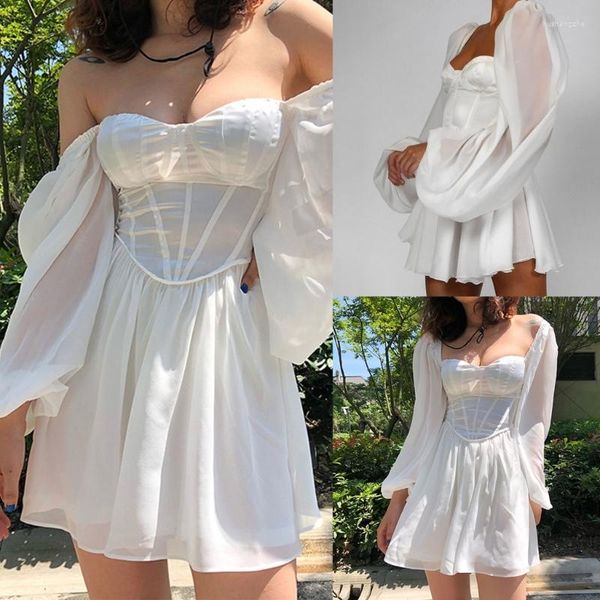 Casual Kleider Frauen Mini Kleid Square Neck Mesh Garn Weibliche Kleidung Liefert Für Outdoor Reisen Gehen Einkaufen Modische