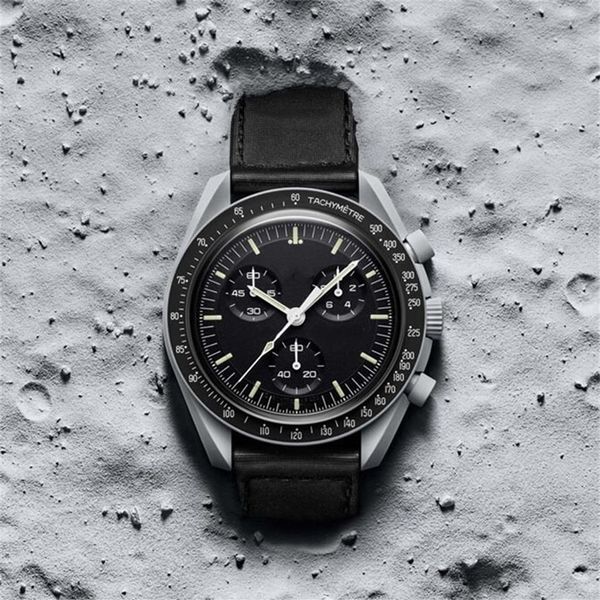 Herrenuhren Moon Bioceramic Planet Uhren mit Box Vollfunktions-Quarz-Chronographenuhr Mission To Mercury Mond Pluto Neptun 42247F