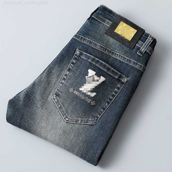 Jeans masculinos designer jeans para homens outono moda mens coreano calças slim-fit fino ajuste grosso bordado azul cinza calças 7m1f