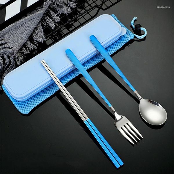 Set di stoviglie 3 su 1 Set cucchiaio e forchetta Bacchette da cucina Posate Posate in acciaio inossidabile Zuppa Simpatici utensili da viaggio per la cena in ceramica