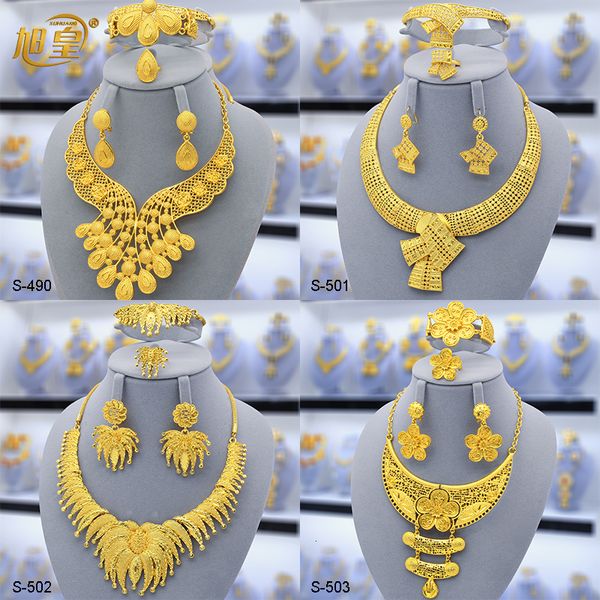 Conjuntos de joias de casamento XUHUANG Casamento africano Banhado a ouro Colar de luxo Conjunto de pulseiras para mulheres Charme árabe Gargantilha Conjunto de joias para noivas Presentes de casamento 230727