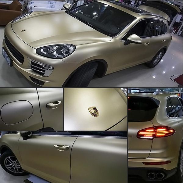 Filme de embrulho de carro de adesivo de vinil fosco ouro champanhe com folha de embrulho de veículo de liberação de ar tamanho 1 52 x 18 m 5 x 59 pés 2084