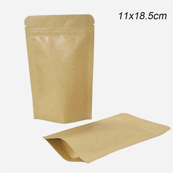 11x18 5cm Brown Kraft Paper Stand Up Package Bag 100pcs / lot Zip lock Package Mylar Doypack Zipper Zip Lock Alimenti secchi Snack Packin253W