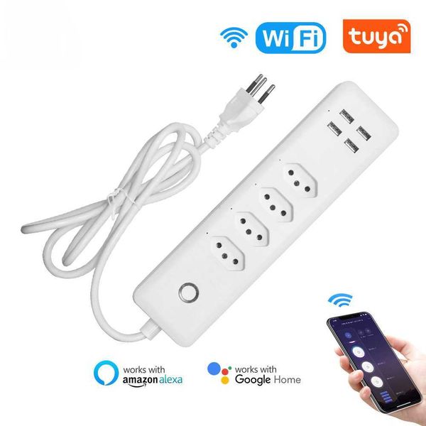 Smart Power Plugs Tuya WiFi Smart Brasilian Sockets BR 3 Outlet 4 USB Interfaccia Timing Switch 10A 220V 2400W App Contorl Alexa/ Home Plug HKD230727