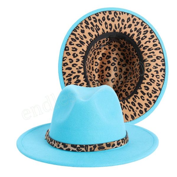 Exterior lago azul interior leopardo chapéus fedora com fivela de cinto primavera outono mulher homens boné de feltro panamá tendência festa chapéus igreja