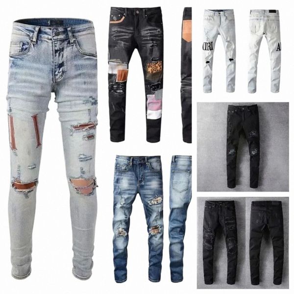 designer Jeans ksubi jeans jeans empilhados homens angustiados calças de cowboy skinny rasgadas Calças rock revival letras retas Hip Hop cool fashion sty F5pe#