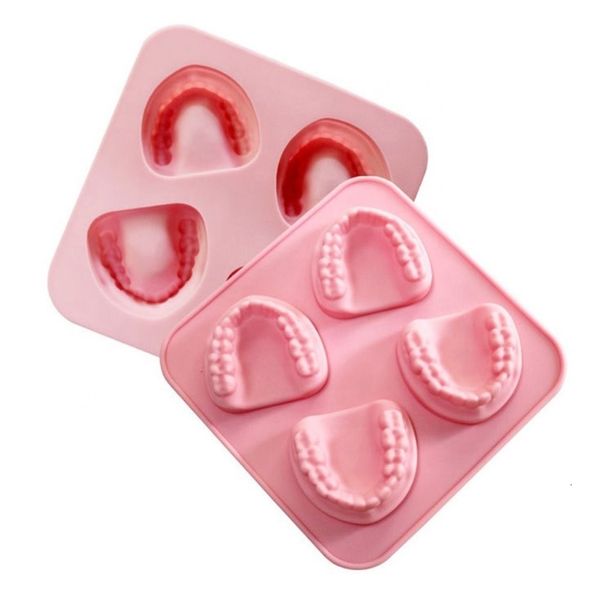 Bottiglie Vasetti 4 Fori Protesi Denti A Forma di Stampo per Cubetti di Ghiaccio Vassoio in Silicone Stampo per Crema Fai da Te Divertente Gag Regalo per Dentista Anziani Festa del Papà 230627