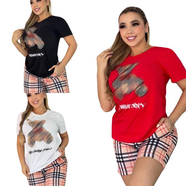 T-shirt feminina de grife preto vermelho branco impressão de manga curta terno esportivo casual terno de jogging feminino