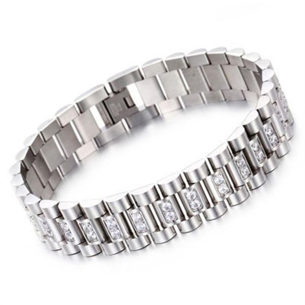 Pulseira de aço inoxidável ouro preto 16 MM masculino pulseira de relógio pulseiras pulseiras para homens mão jóias acessórios com CZ277S