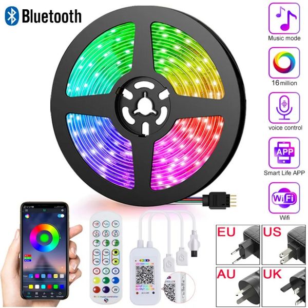 Luzes de faixa LED RGB Controle de cor luzes de cor com 24 teclas Modo remoto para decoração de sala Bluetooth TV SMD5050 RGB