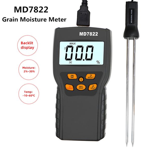 Medidores de Umidade MD7822 Medidor Digital de Umidade de Grãos Visor LCD Testador de Umidade Contém Trigo Milho Arroz Teste Higrômetro Detector de Umidade 30% de desconto 230727