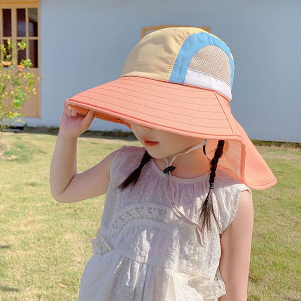 Bonés Chapéus Verão Bebê Chapéu de Sol com Aba de Pescoço Chapéu de Praia de Aba Larga Chapéu de Balde Infantil Proteção UV Panamá Boné de Banho Ao Ar Livre Férias Férias Chapéu de Praia 230726