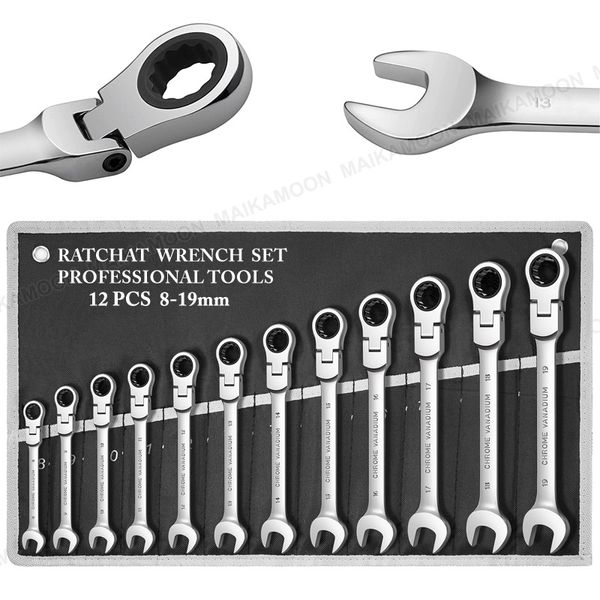 Flexkopf-Ratschenschlüsselsatz, Chrom-Vanadium-Stahl-Maulschlüssel, Zahnradschlüsselsatz, Schlüsselschlüssel, Autoreparatur-Werkzeugsatz