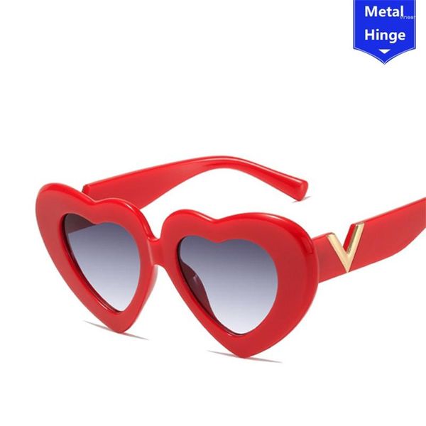 Sonnenbrille 2023 Herzförmig für Frauen Einteilige Brillen Übergroße Farbverlaufslinsen Designerbrillen
