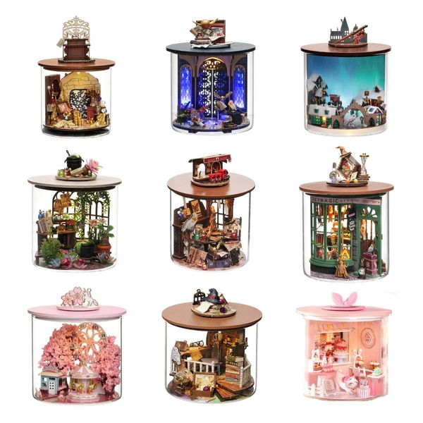 Küchen Spielen Essen DIY Mini Casa Holzpuppenhäuser Miniaturbausatz Time Magic Garden Puppenhaus mit Möbeln Spielzeug für Mädchen Geburtstagsgeschenke 230726