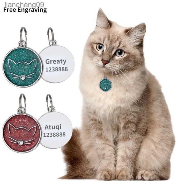 Personalizzato Cat Face Badge Cane Nome anti-smarrimento Etichette per indirizzi personalizzate per Medaglia gatto con incisione Cucciolo Gattino Accessori L230620