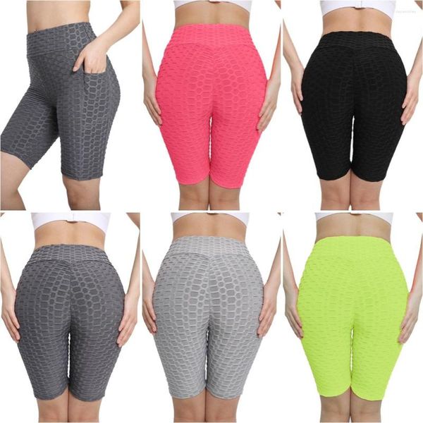 Pantaloncini attivi Leggings corti Donna Sport Palestra Yoga Pantaloni Donna Push Up Biciclette Collant Tasca Vita alta Corsa Allenamento Fitness Abbigliamento sportivo