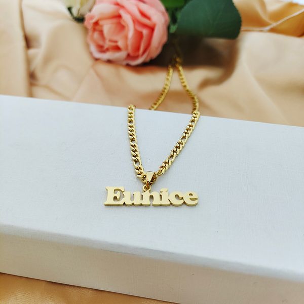 Colares com Pingente 5mm m Corrente Cubana Colar Com Nome Personalizado Homens Mulheres Carta Personalizada Dourado Aço Inoxidável Figaro Jóias Presente 230727