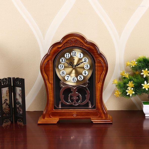 Orologi da tavolo Imitazione di orologio in legno massello Soggiorno creativo Home Desktop Camera da letto Sedile silenzioso Decorazione personalizzata