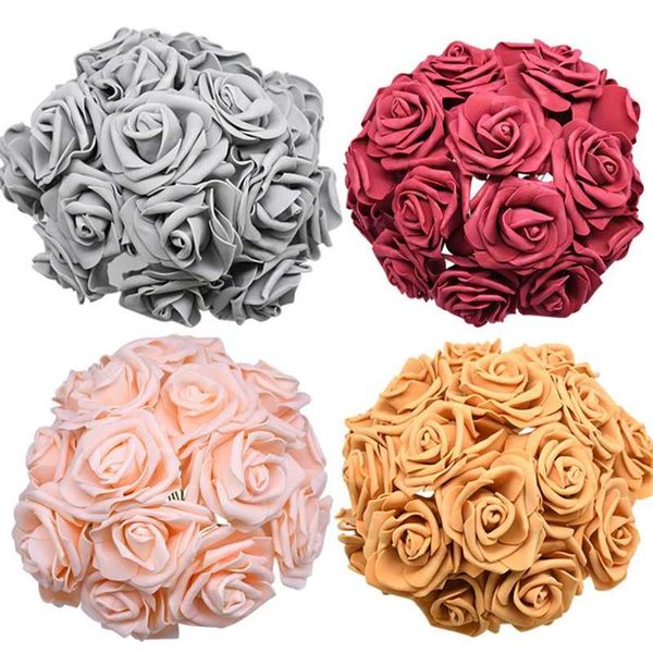 24 48pcs 7cm Bouquet di fiori artificiali PE Foam Rose Fiori finti per la cerimonia nuziale Decorazioni per feste di compleanno Forniture San Valentino Gi310e