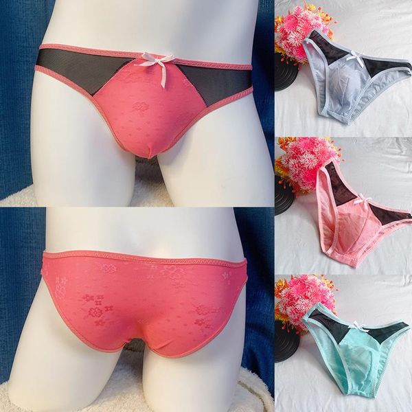 Cuecas Cuecas masculinas de algodão Calcinha respirável Lingerie masculina Cueca Cintura baixa Ultrafino Renda translúcida Confortável