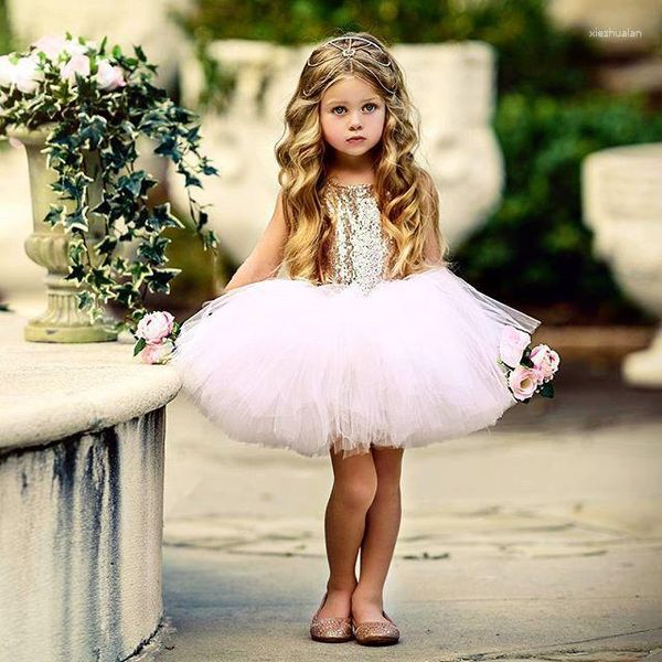 Abiti da ragazza Summer Baby Vestito per bambini Mesh Princess Paillettes Backless Love Skirt Birthday Party Ball Gown Gonne per bambini Abbigliamento