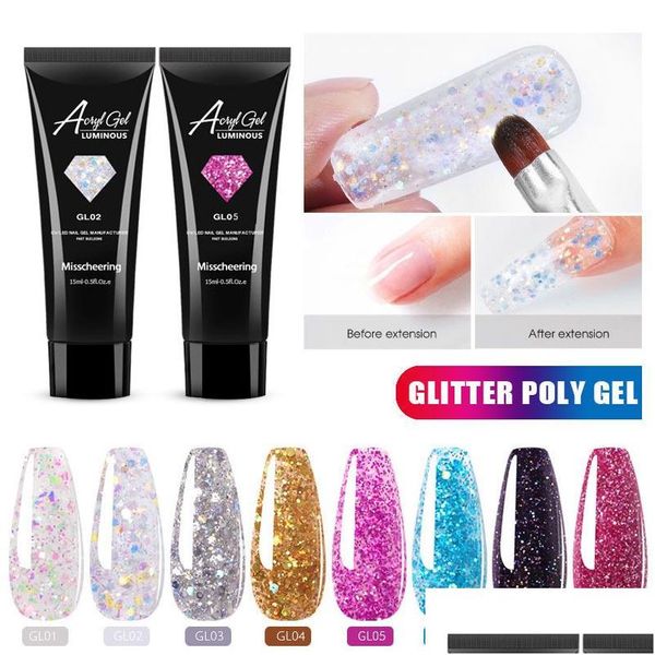 Smalto per Unghie 15Ml UV/Led Poly Glitter Extension Gel All For Manicure Nails Art Design Smalto Semi Permanente Base Drop Delivery Salute Dhixa