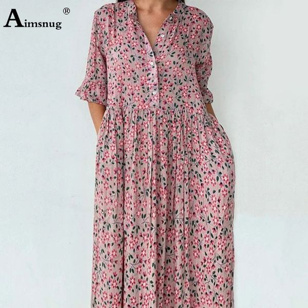 Grundlegende Freizeitkleider Sommer Damen Elegantes V-Ausschnitt-Mittelkalb-Kleid Halbarm-Patchwork-Knöpfe-Kleider Übergröße 3XL Frauen-Böhmisches Kleid Femme 230726