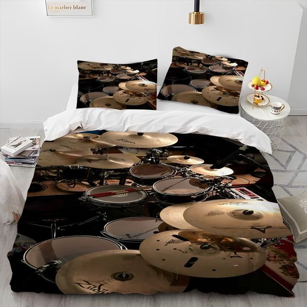 Постилочные наборы 3D Drum Kit Music Instruments Келовые постельные принадлежности для подмолочных кроватей наборы для стеганого одеяла наволочка King Queen Size Set Set Set 230726