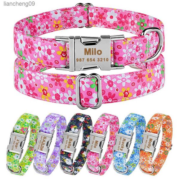 Collare per cani personalizzato in nylon regolabile Forniture per cani unisex Collare per animali domestici con fiore piccolo medio grande Etichetta personalizzata per prodotti per animali domestici L230620