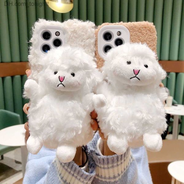 Cell Phone Cases Cute Sheep Soft Furry Phone Cases Fur fluffy Warm Cozy Cartoon Pattern Case Covers for Iphone 7 8plus Xr XsMax 11 12 13 Pro Max Z230728
