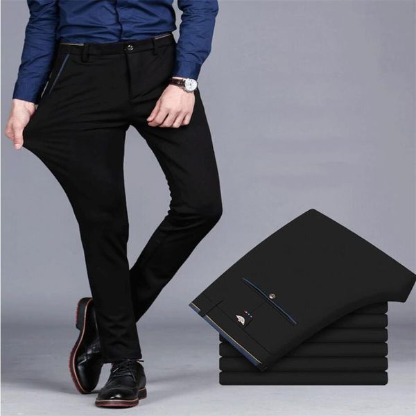 2021 Spring Non-Iron Dress Men Classic Pants Fashion Business Chino Pant Masculino Stretch Slim Fit Elastic Long Casual Black Trouser245M