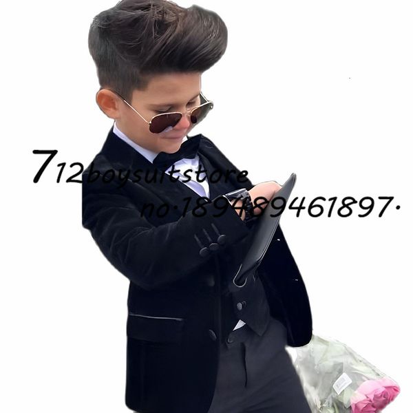 Ternos Meninos Veludo Blazer Calça Colete Três Peças Casamento Smoking Formal Negócios para Crianças Roupas Completas 216 Anos 230726