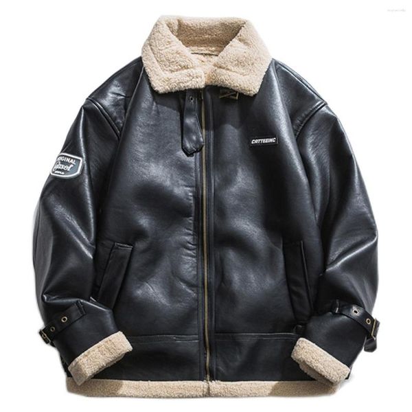 Giacche da uomo Sherpa PU Leather LACIBLE Coat Vintage Uomo Donna Streetwear Jacket 2023 Winter Harajuku