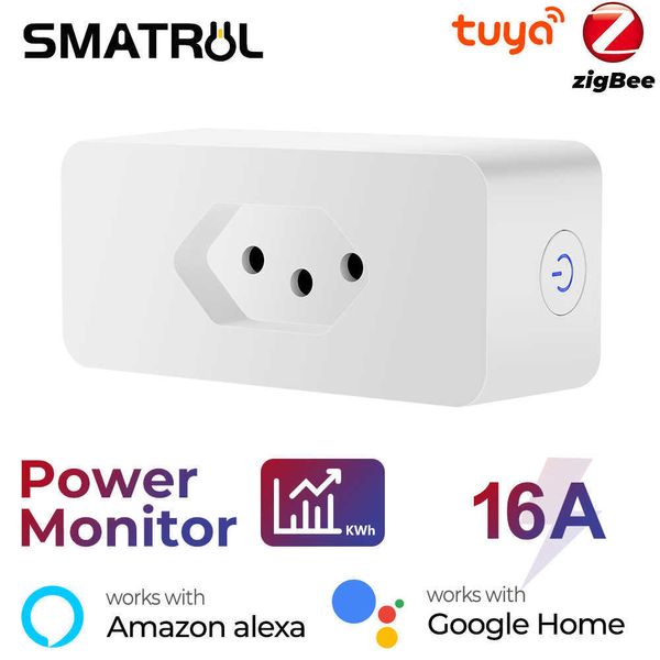 Smart Power Plugs Brasile Power Monitor 16A Tuya Smart Zigbee Socket Plug Wireless Outlet With Adapter Adapter Works with Alexa Home HKD230727