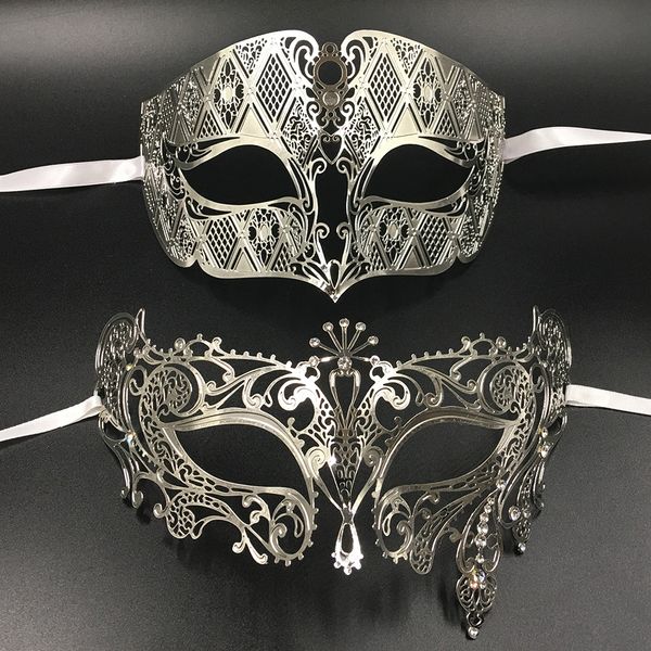 Maschere per feste Filigrana in metallo argento Uomo Donna Maschere per balli in maschera veneziana Amanti Oro Mardi Gras Spettacoli Ballo Coppia di sposi Maschera per feste Set 230726