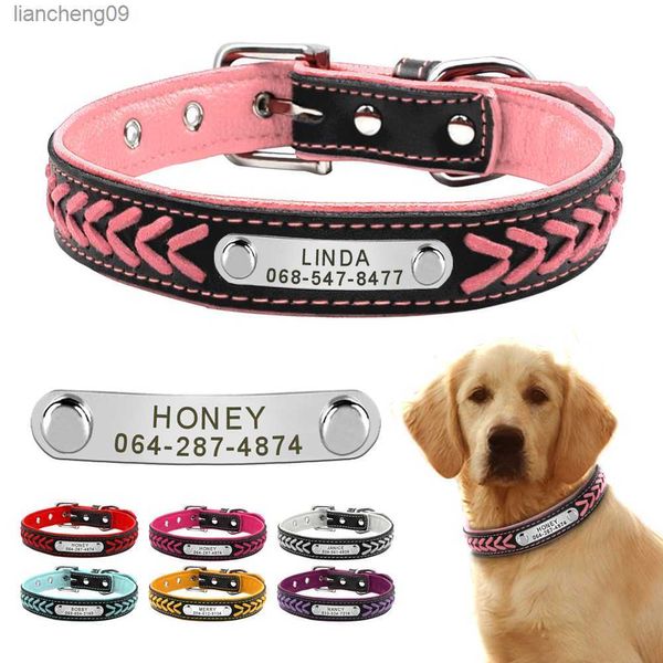 Kundenspezifisches Hundehalsband aus Leder mit geflochtenem Namen, plattiertes Hundehalsband für kleine, mittelgroße und große Hunde, personalisierbar, mit Gravur auf dem Halsband, Haustier-ID-Tags L230620