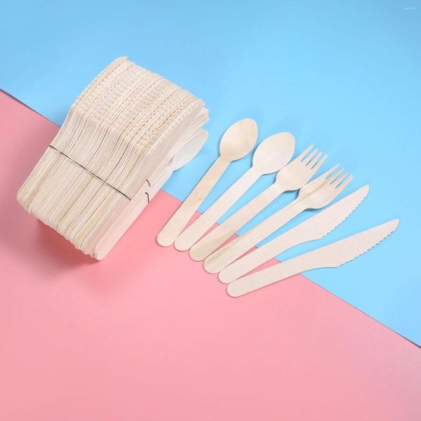 Set di stoviglie 50 pezzi / 150 pezzi Coltelli/forchette/cucchiai di legno Scelta di posate ecologiche per picnic Cena in ufficio Durevole Compostabile