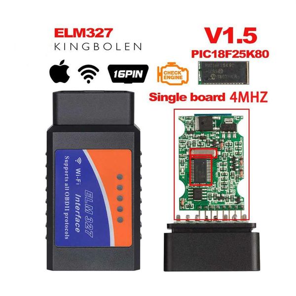 Obd2 elm327 v1 5 Bluetooth Wi -Fi Car Diagnostic Tool Elm 327 obd Code Reader Чип PIC18F25K80 Работа Android IOS Windows 12V CAR239O