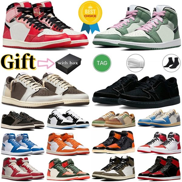 Com Box Jumpman 1 tênis de basquete alto 1s Dutch Green Lost Found Reverse Mocha Black Phantom Turbo Green Panda Voodoo tênis masculino feminino tênis esportivo ao ar livre