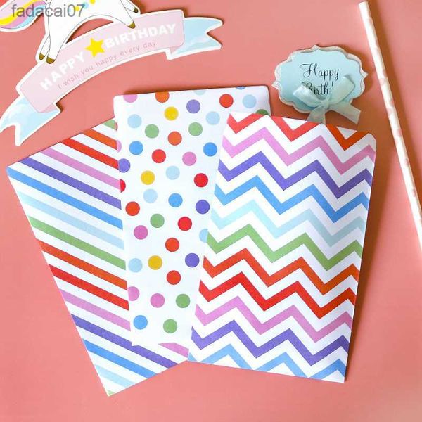 12sets Rainbow Paper Treat Bags Colorful Polka Dot Stripe Chevron Gift Bag Wedding Birthday Party Favor Bag Packaging Supplies L230620