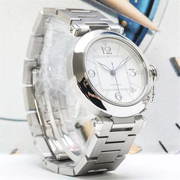 U1 Top Grade AAA 35 мм Паша-де-W31089M7 Watches White Dial Miyota Автоматический хронограф мужские часы часы Spepwatch Nepanless Steel Brace276d